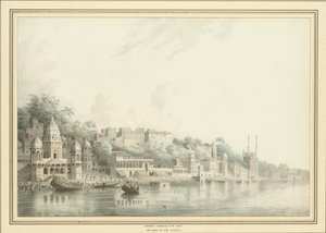 Benares vid floden Ganges (penna, penna och bläck och w/c på papper) av Hubert Cornish