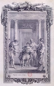 Cinna eller Augustus nåd, tragedi av Pierre Corneille (1606-1684), gravyr av Gravelot (1699-1773)