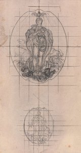 Design för en medalj: Figure of the Virgin av Hubert Francois Gravelot