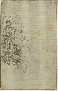 Studie till Lucains "La Pharsale", Canto I, Stående kvinnofigur med krona av Hubert Francois Gravelot