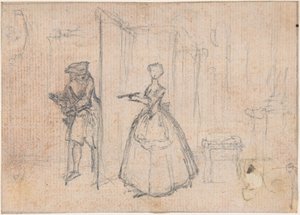 Studie till ”Att bedra hennes farbror”, etsad vinjett i ”Sånger i operan Flora” av Hubert Francois Gravelot