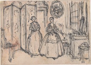Studie för ”Om väktarens makt”, etsad vinjett i ”Sånger i operan Flora” av Hubert Francois Gravelot