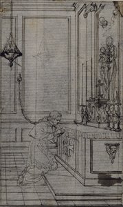 Studie till vinjett i Abbé Dinouarts "Vie du Venerable don Juan de Palafox", s. 256 av Hubert Francois Gravelot