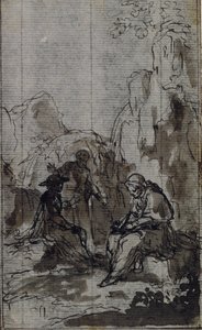 Studie till vinjett i Abbé Dinouarts "Vie du Venerable don Juan de Palafox", s. 391 av Hubert Francois Gravelot