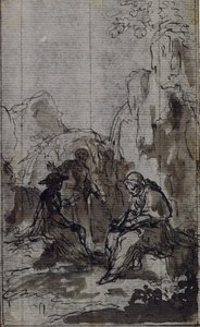 Studie till vinjett i Abbé Dinouarts "Vie du Venerable don Juan de Palafox", s. 391 av Hubert Francois Gravelot