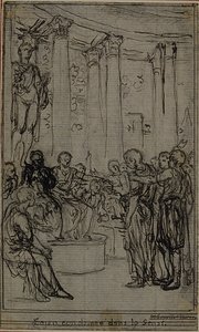 Studie till en illustration i Tacitus "Tiberius, eller de sex första böckerna i Annalerna", Bok V, Vol. 3, 1:a studien av Hubert Francois Gravelot
