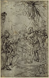 Studie till en illustration i Tacitus "Tiberius, eller de sex första böckerna i Annalerna" Bok I, Vol. 1, 3:e studien av Hubert Francois Gravelot