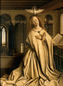 Detalj av Virgin Annunciate, från utsidan av den högra panelen på Gents altartavla av Hubert & Jan van (1390 1441) Eyck
