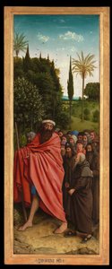 Pilgrimerna guidad av St. Christopher, från högra sidan av Gents altartavla av Hubert & Jan van (1390 1441) Eyck