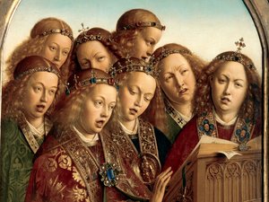 Detalj av Singing Angels, från den vänstra flygeln av Gents altartavla