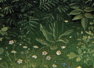 Detalj av tillbedjan av det mystiska lammet, från mittpanelen på Gents altartavla (olja på panel) av Hubert & Jan van (1390 1441) Eyck