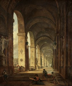 En Capriccio av romersk arkitektur, ca 1775 (olja på duk) av Hubert Robert