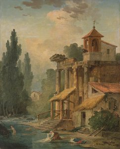 En Caprice med ett Eremitage, 1796 av Hubert Robert