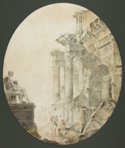 Konstantinbågen med statyn av Nero av Hubert Robert
