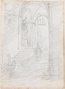 Figurer på en monumental interiörtrappa [recto] av Hubert Robert