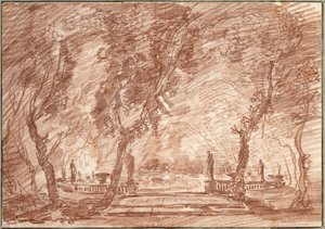 Fontän i parken av Hubert Robert