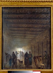 Franska revolutionen: "" Korridorerna i Saint Lazare-fängelset 1793"" Målning av Hubert Robert (1733-1808) 1793 Sön. 0,4x0,32m. Paris, Carnavalet-museet av Hubert Robert
