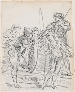 Grupp av mansfigurer som samtalar av Hubert Robert
