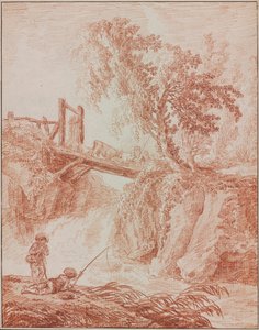 Herdar som korsar ett vattenfall av Hubert Robert