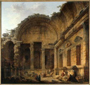 Interiör av Temple of Diane a Nimes Målning av Hubert Robert (1733-1808) Sun. 2,42 x 2,42 m. Paris. Musee du Louvre - Interiör av Dianatemplet i Nimes. Målning av Hubert Robert (1733-1808). 2,42 x 2,42 m. Louvren, Paris av Hubert Robert