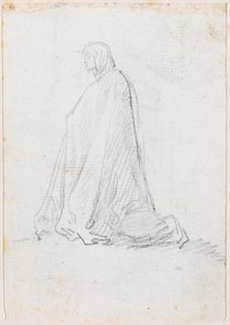 Knästående figur i en huvrock [verso] av Hubert Robert