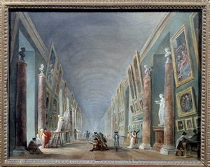 La grande galerie du Louvre mellan 1801 och 1805 Målning av Hubert Robert (1733-1808) Sön. 0,37 x 0,46 Musee du Louvre, Paris - Louvrens stora sal mellan 1801 och 1805. Målning av Hubert Robert (1733-1808), 0,37 x 0,46. Louvren i Paris av Hubert Robert