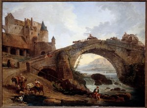 Landskap med bromålning av Hubert Robert (1733-1808) 1776 Sön. 0,76x1,04 m Montpellier musee Fabre av Hubert Robert