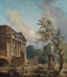 Landskap med ruiner av ett romerskt tempel av Hubert Robert