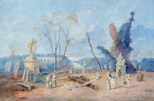 The Versailles Green Carpet (gouache & wc på papper) av Hubert Robert