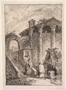Kvällar i Rom: Det antika templet av Hubert Robert