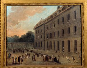 Rekreation av fångar i Saint Lazare: ballongdelen Målning av Hubert Robert (1733-1808) 1794 Sön. 0,33x0,41 m Paris, Musee Carnavalet av Hubert Robert