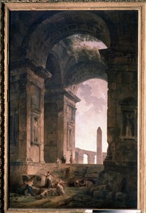 Ruiner med en obelisk. Målning av Hubert Robert (1733-1808), olja på duk av Hubert Robert