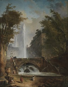Trappa och fontän i parken vid en romersk villa av Hubert Robert