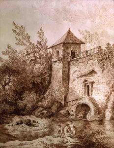 The Bathers (sanguine på papper) av Hubert Robert