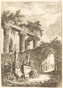 Statyn före ruinerna av Hubert Robert