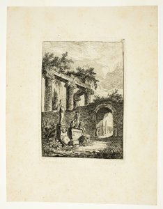 Statyn framför ruinerna, plansch tre från Les Soirées de Rome av Hubert Robert
