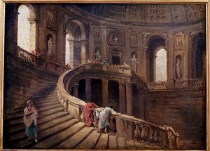 Den roterande trappan i Palazzo Farnese a Caprarola målning av Hubert Robert (1733-1808) 1700-talets sön. 0,24x0,33 m av Hubert Robert