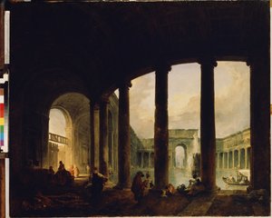 ""En pool omgiven av en pelargång"" (Pool omgiven av en pelargång (Villa Giulia?)) Detta kan vara Villa Giulia i Rom. Målning av Hubert Robert (1733-1808) Eremitagemuseet Sankt Petersburg av Hubert Robert