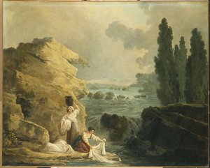 Tvättkvinnor vid en kaskad av Hubert Robert