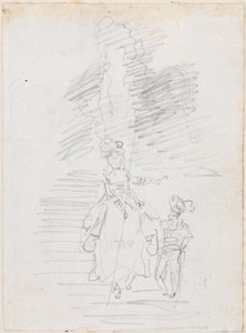Kvinna och mindre mansfigur på Grand Stairway [recto] av Hubert Robert