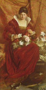 En dam som ordnar blommor av Hubert von Herkomer