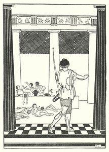 Odysseus dödar Penelopes friare (litografi) av Hugh Chesterman