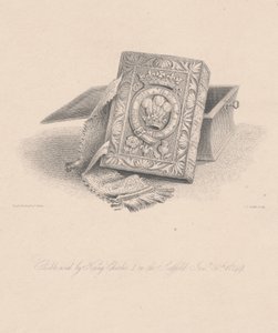 Bibeln användes av kung Charles I på ställningen den 30 januari 1649, graverad av C.J. Smith av Hugh Irvine
