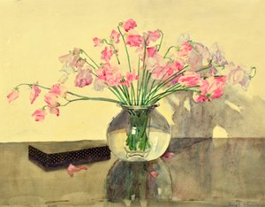 Söta ärtor i en glasskål (akvarell) av Hugh Munro