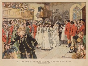 En Tally-Ho-idyll: bröllopet i rosa (färglitografi) av Hugh Thomson