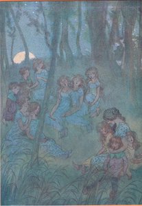 Och nattliga ängsälvor, se du sjunger, illustration från The Merry Wives of Windsor, 1910 av Hugh Thomson