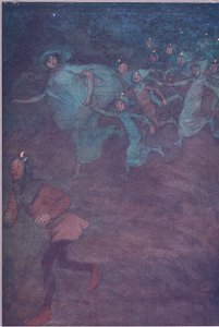 Ange Sir Hugh Evans, Anne Page och de andra, illustration från The Merry Wives of Windsor, 1910 av Hugh Thomson