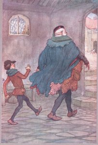 Exeunt Falstaff och Robin, illustration från The Merry Wives of Windsor, 1910 av Hugh Thomson