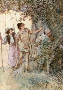 Illustration för Shakespeares As You Like It (färg litho) av Hugh Thomson