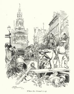 London: When the Strand is up (färglitografi) av Hugh Thomson